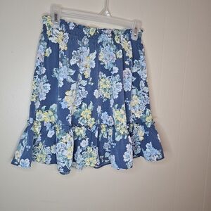 LC Lauren Conrad Women’s Size Medium Blue Floral Ruffle Mini Skirt